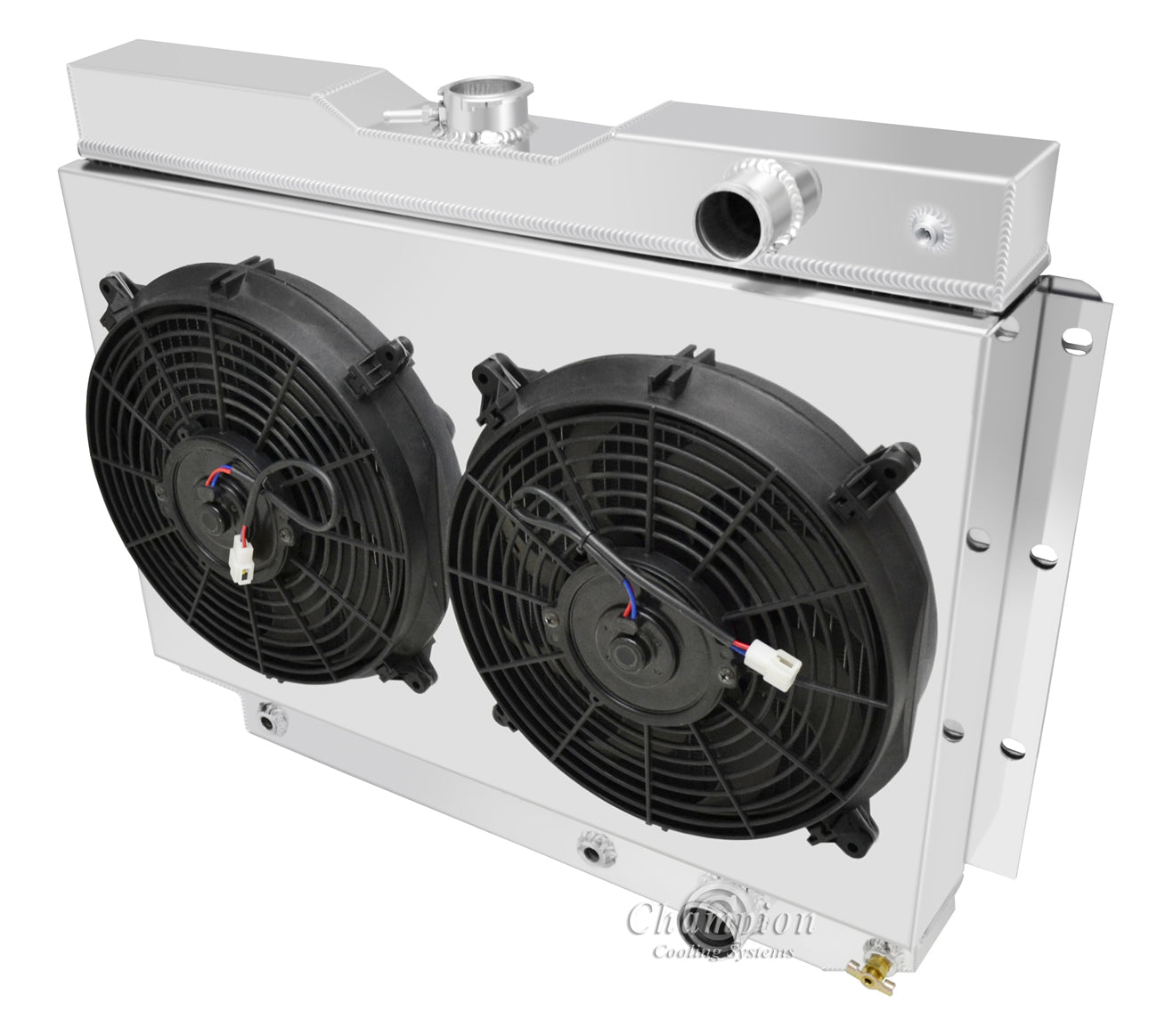1959-1964 Chevy Biscayne LS Swap 3-Row Radiator, Shroud, Dual Fan Combo for power steering - Champion Radiator