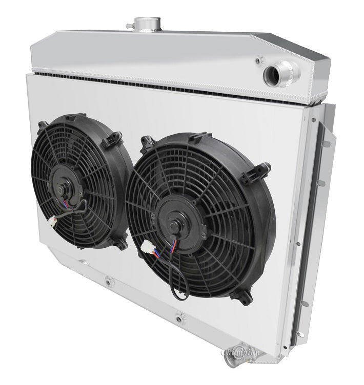 1961-1964 Ford Truck, F100 LS Swap 3-Row Radiator, Shroud, 12in Dual Fan Combo - Champion Radiator