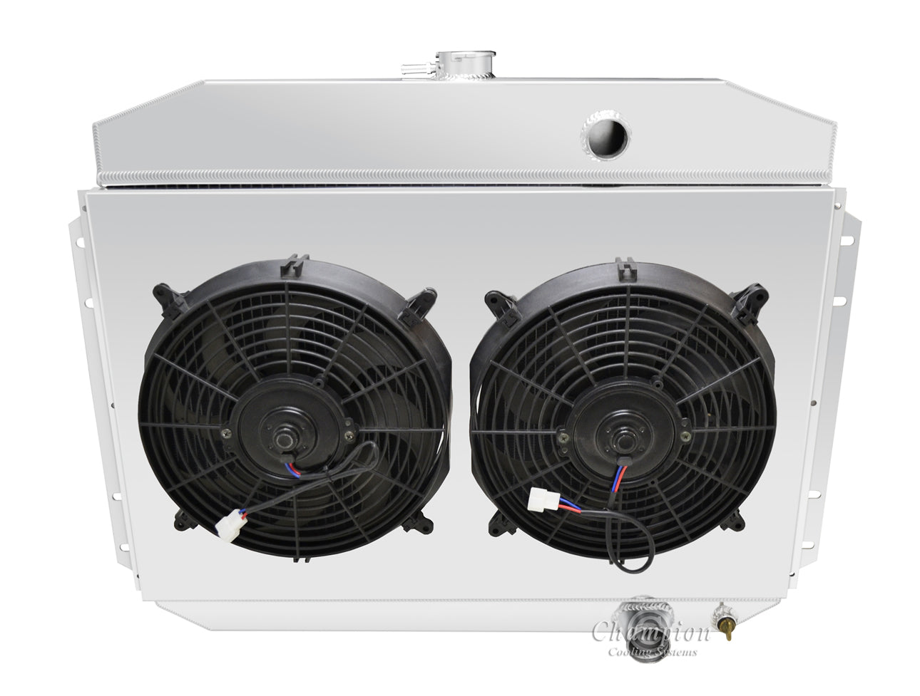 1961-1964 Ford Truck, F100 2-Row Radiator, Shroud, Dual Fan Combo - 6 Cyl - Champion Radiator