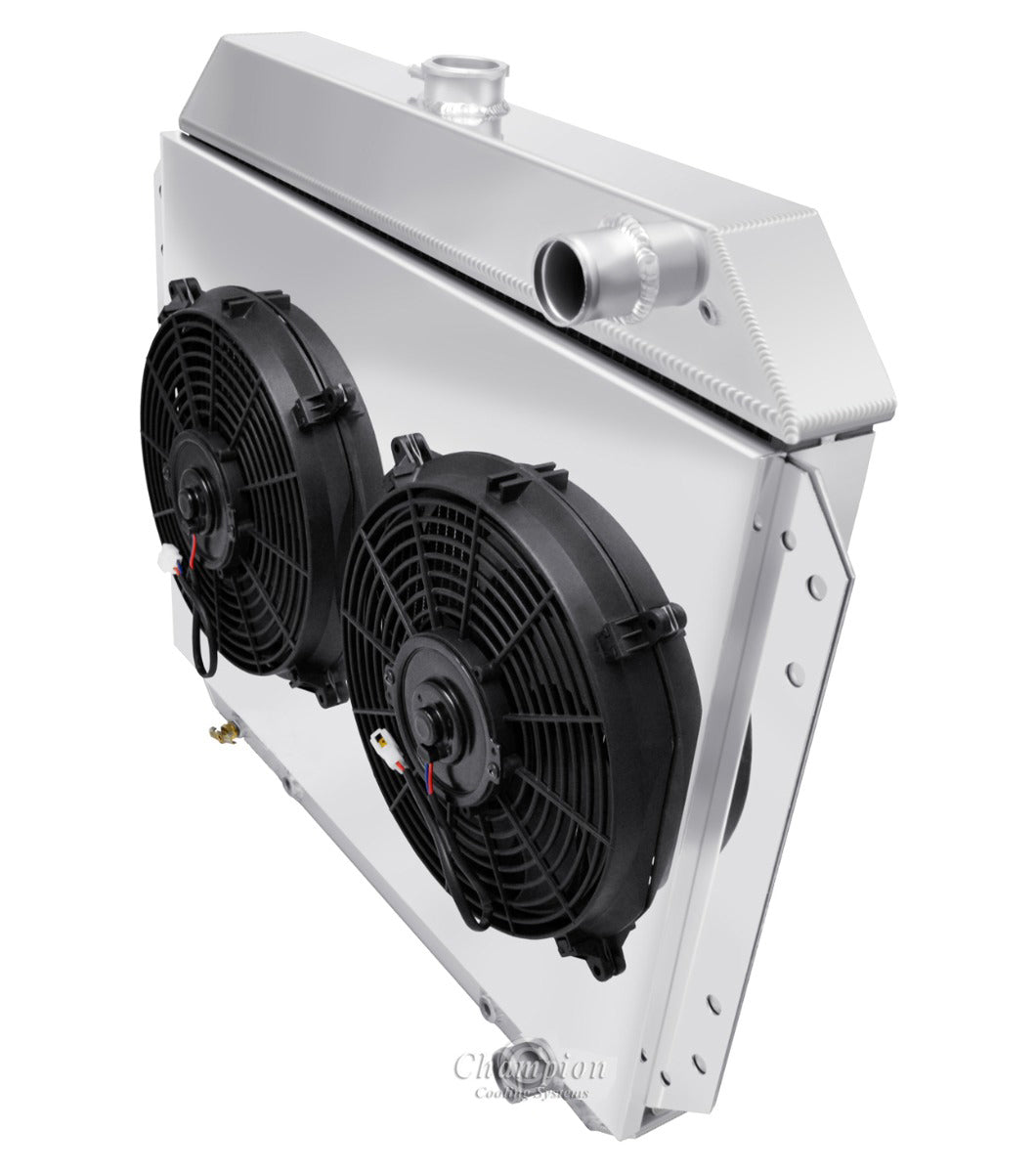 1965-1967 Ford Truck, F100 LS Swap 3-Row Radiator, Shroud, 12in Dual Fan Combo - Champion Radiator