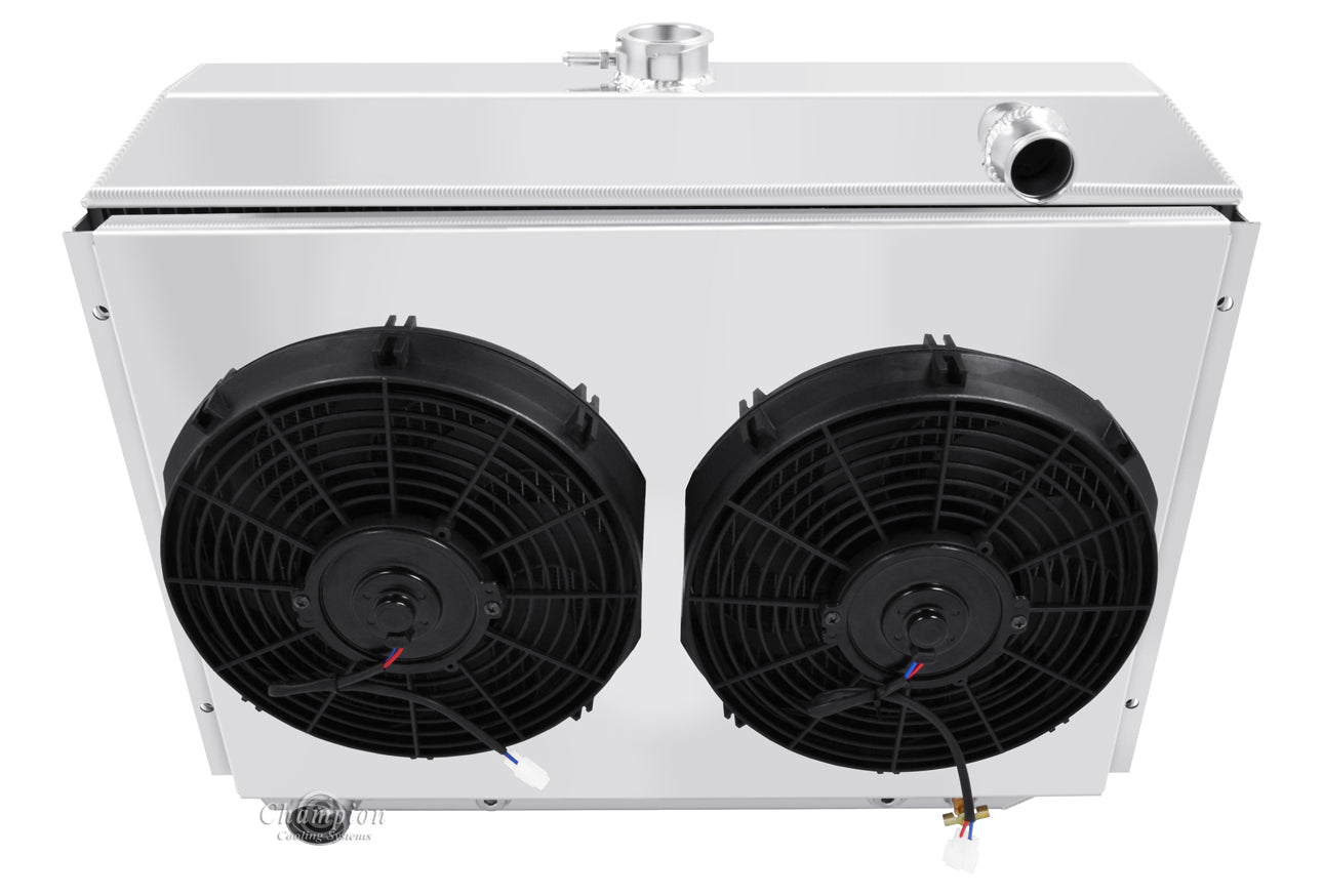 1968-1974 Plymouth Roadrunner 2-Row Radiator, Shroud, 12in Dual Fan Combo - Champion Radiator