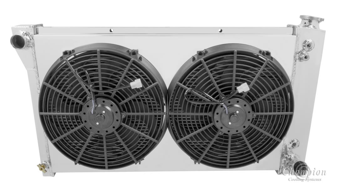 1967-1972 Chevy C10 Truck 3-Row Radiator, Shroud, Dual Fan Combo - Champion Radiator