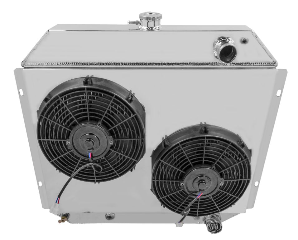 1968-1979 Ford Trucks, F100 3-Row LS Swap Radiator, Shroud, Dual Fan Combo - Champion Radiator