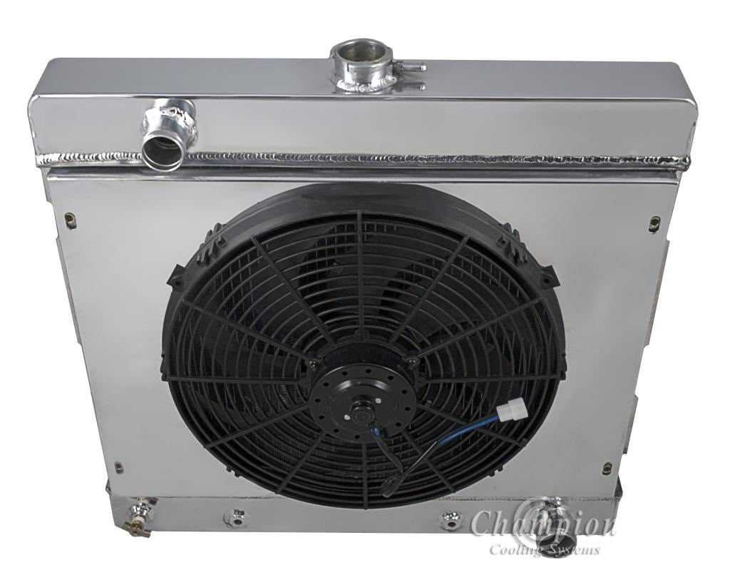 1970-1972 Plymouth Valiant 4-Row Radiator, Shroud, Fan Combo - Champion Radiator