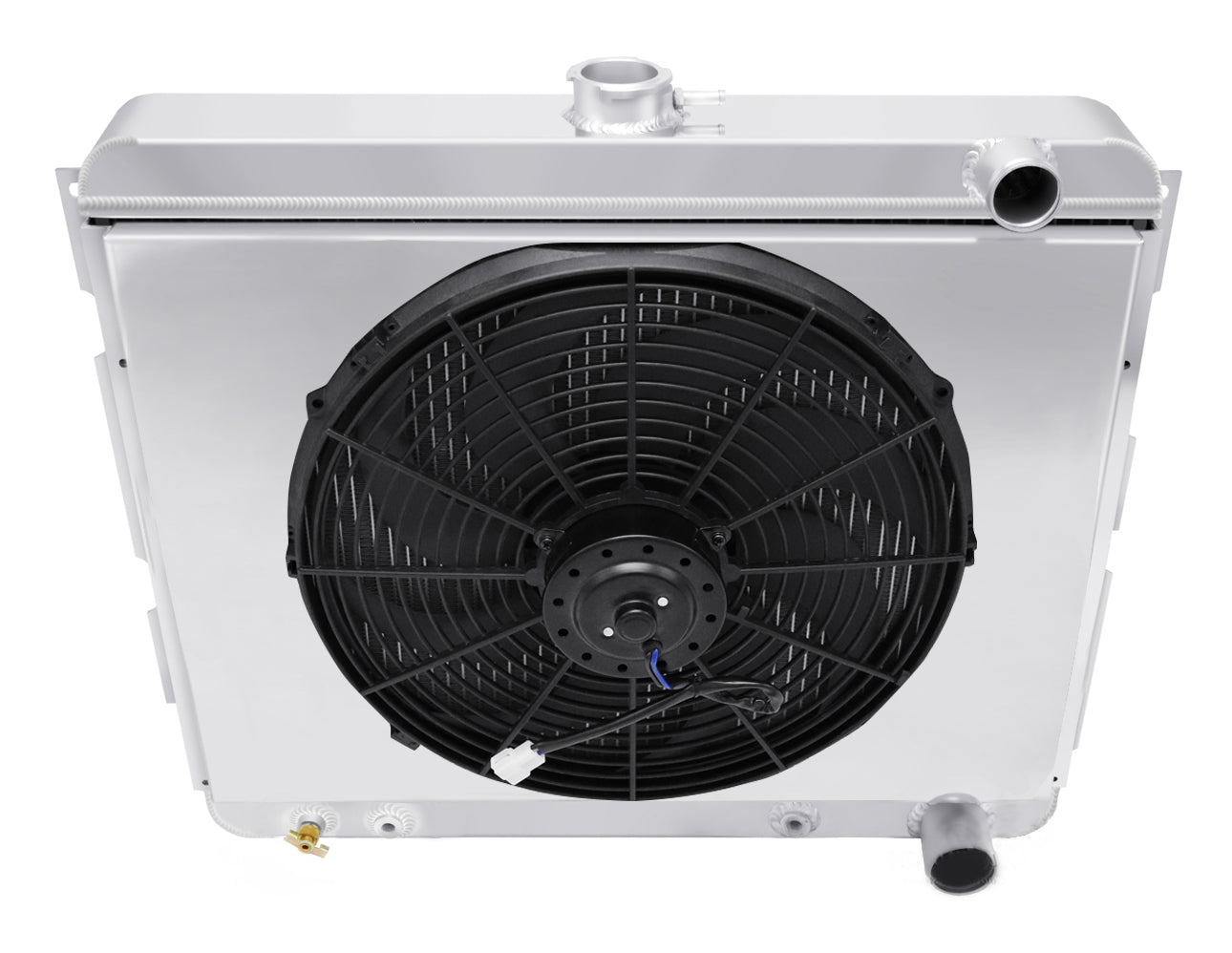 1966-1973 Dodge Charger 3-Row Radiator, Shroud, Fan Combo - Pass outlets - Champion Radiator