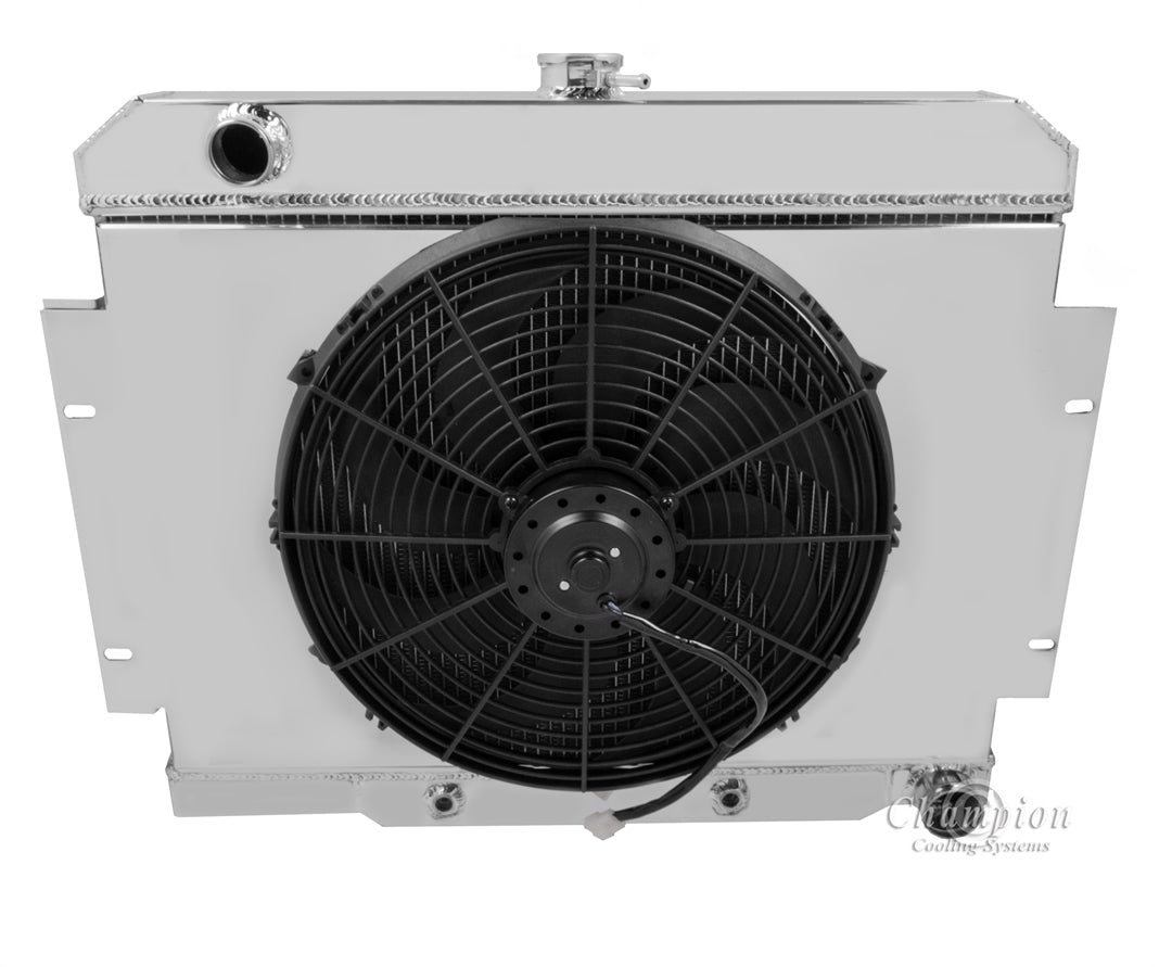 1970-1985 Jeep CJ 4-Row Radiator, Shroud, Fan Combo - Chevy Conversion - Champion Radiator