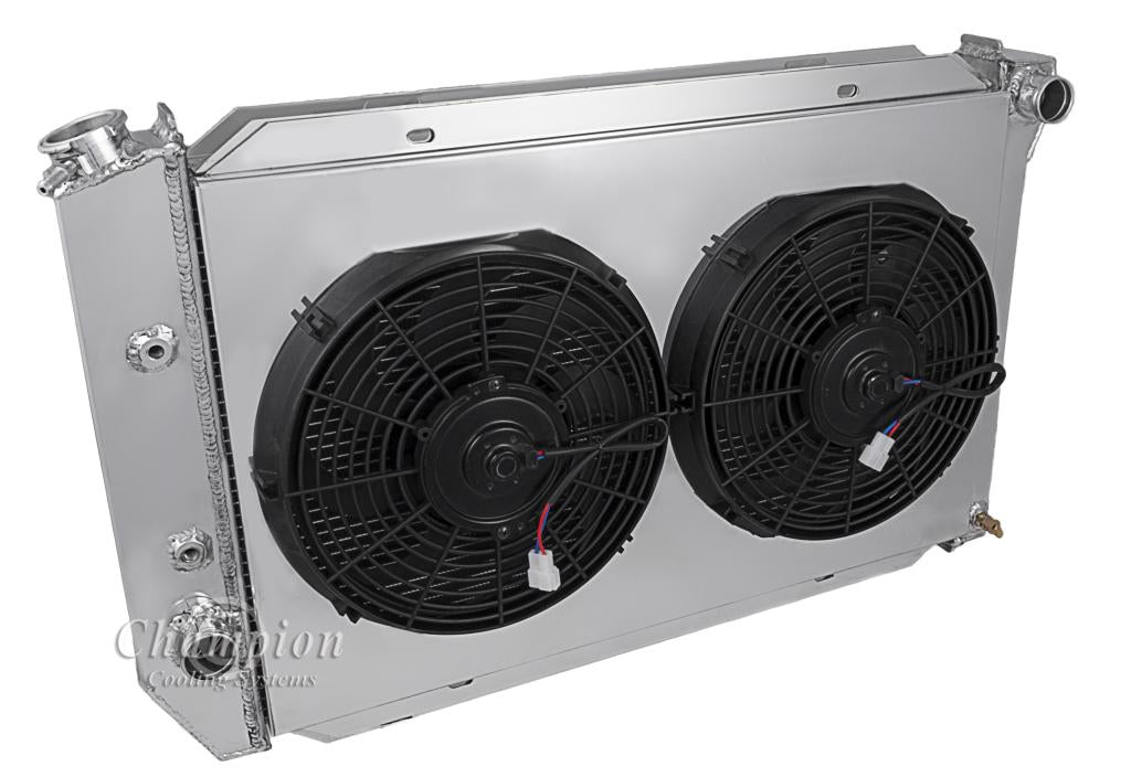 1971 Mercury Cougar 3-Row Radiator, Shroud, 12in Dual Fan Combo - Champion Radiator