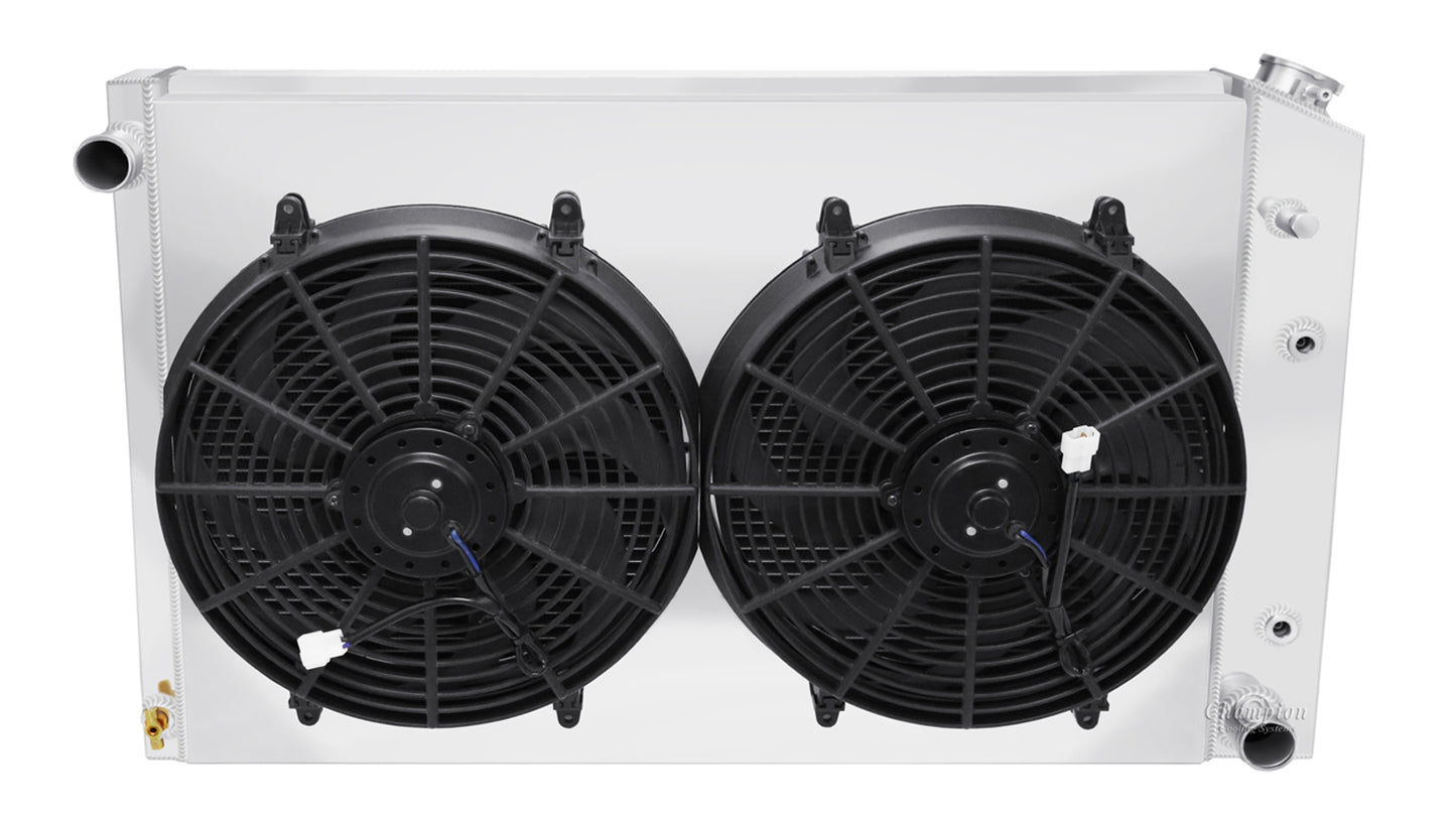 1973-1987 GMC Truck 2-Row Radiator, Shroud, Dual Fan Combo - Large - Champion Radiator