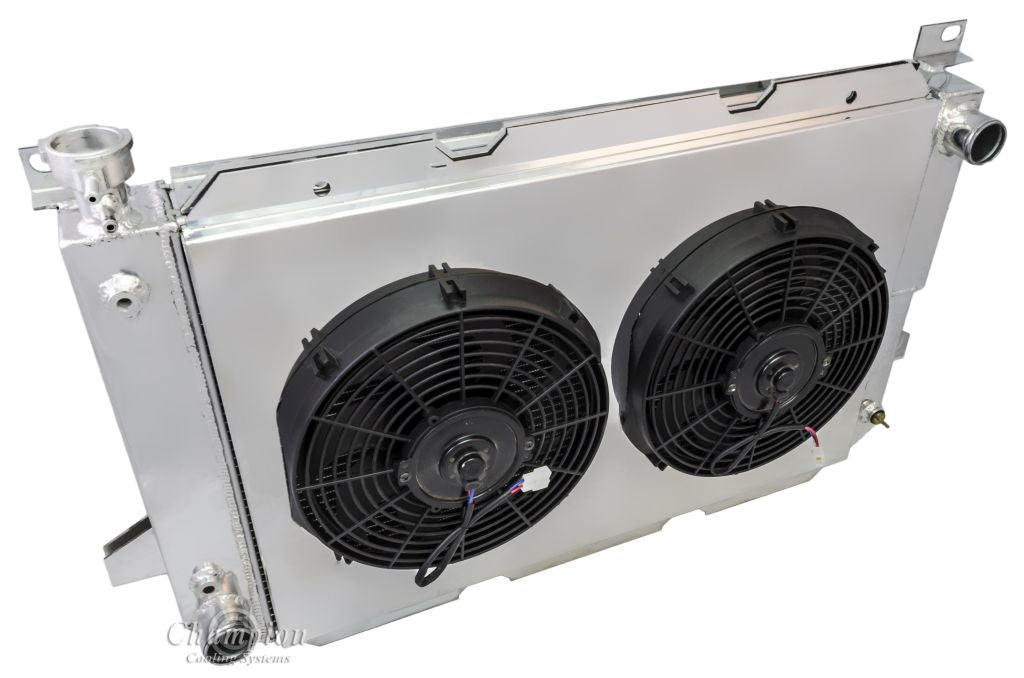 1985-1997 Ford Truck, F150 3-Row Radiator, Shroud, 12in Dual Fan Combo - Champion Radiator