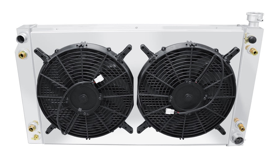 1988 -1995 Chevy Truck 3-Row Radiator, Shroud, Dual Fan Combo - Champion Radiator