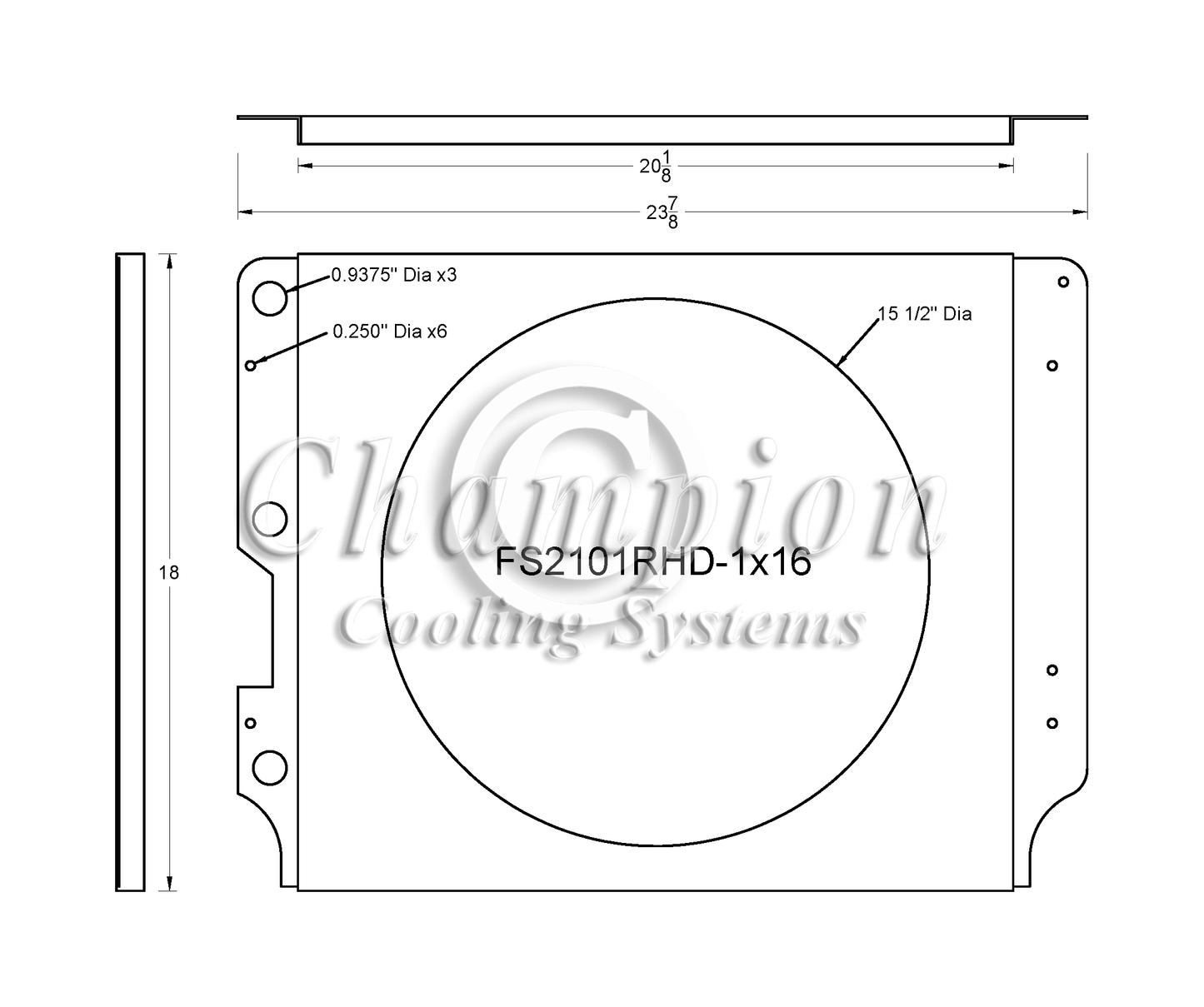 Electric Fan Shroud for 16in Fan - FS2101RHD-1x16 - Champion Radiator