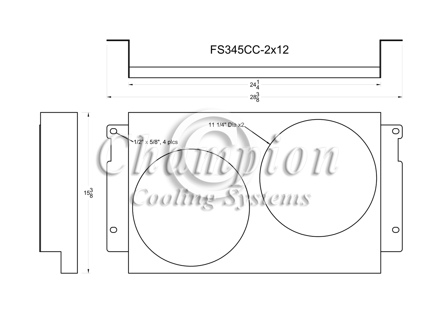 Electric Fan Shroud for 12in Fans - FS345CC-2x12 - Champion Radiator