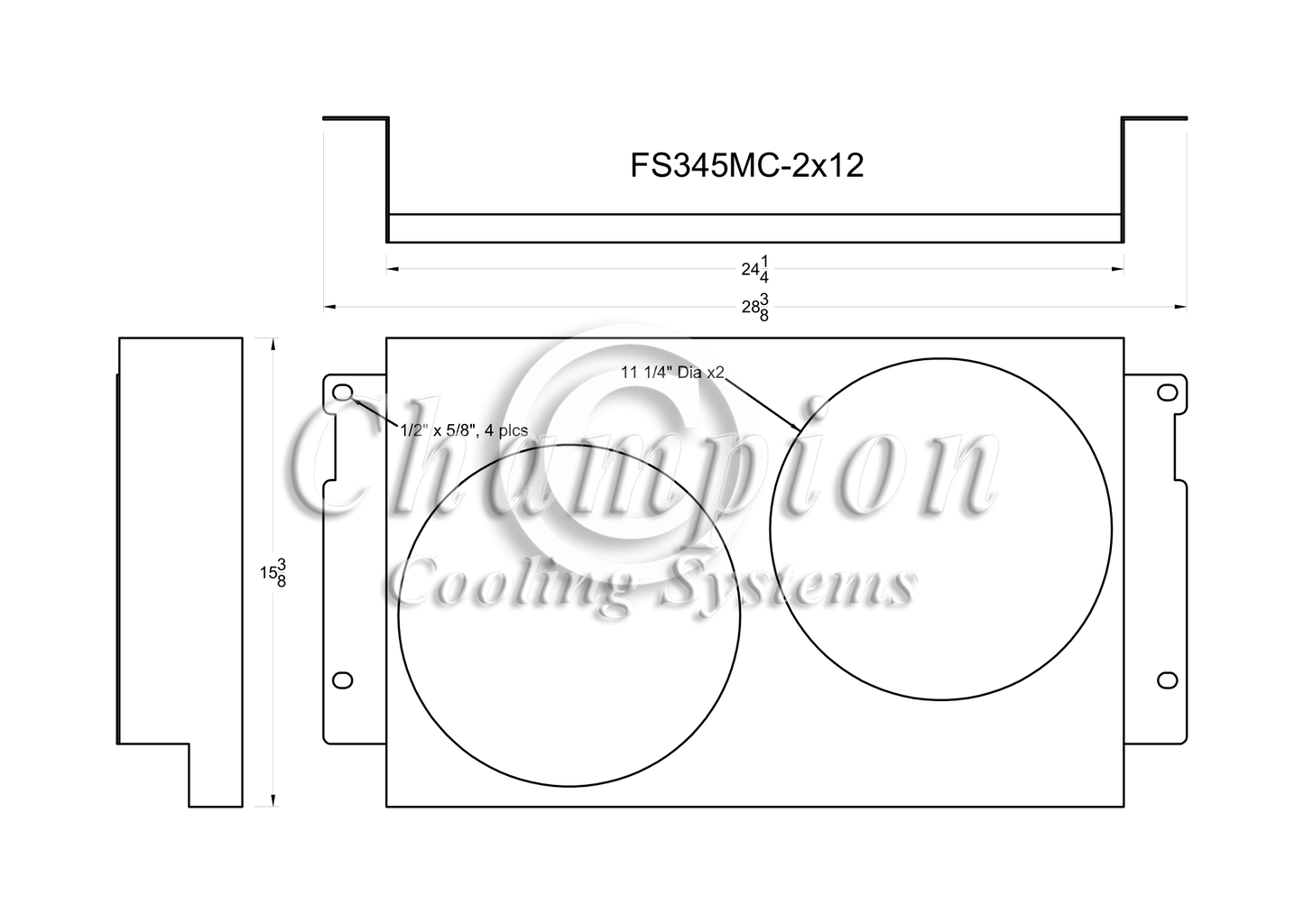 Electric Fan Shroud for 12in Fans - FS345MC-2x12 - Champion Radiator
