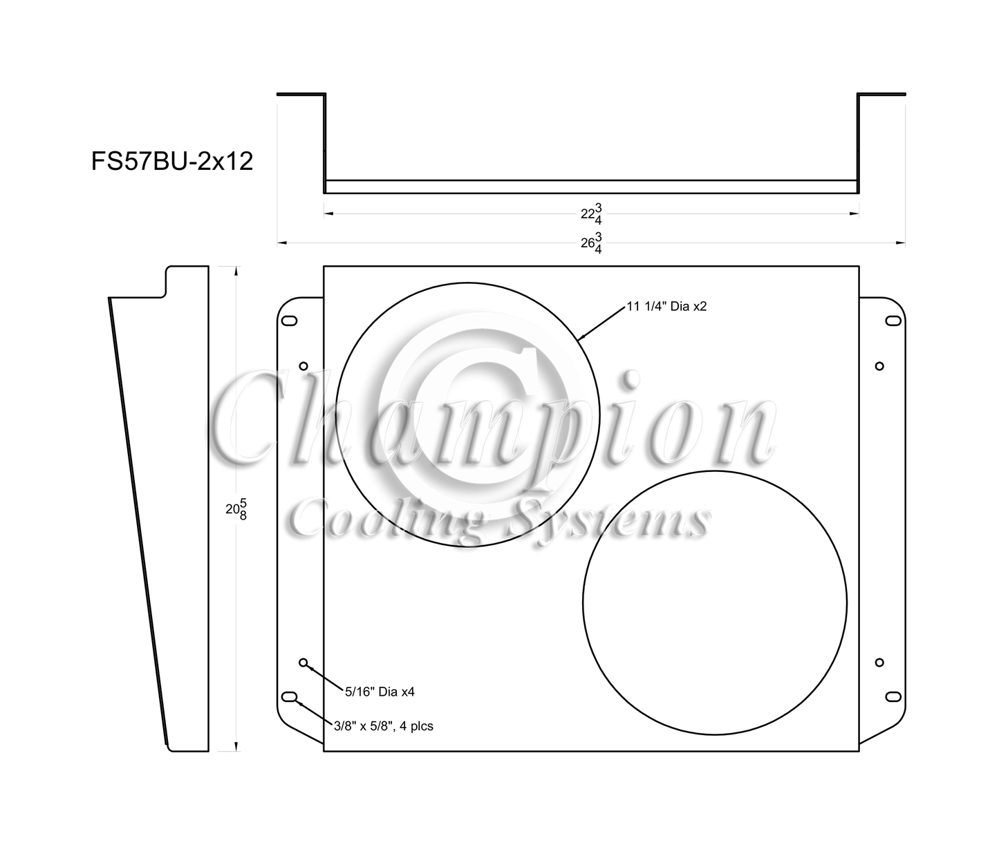Electric Fan Shroud for 12in Fans - 26 3/4" x 20 5/8" - Champion Radiator
