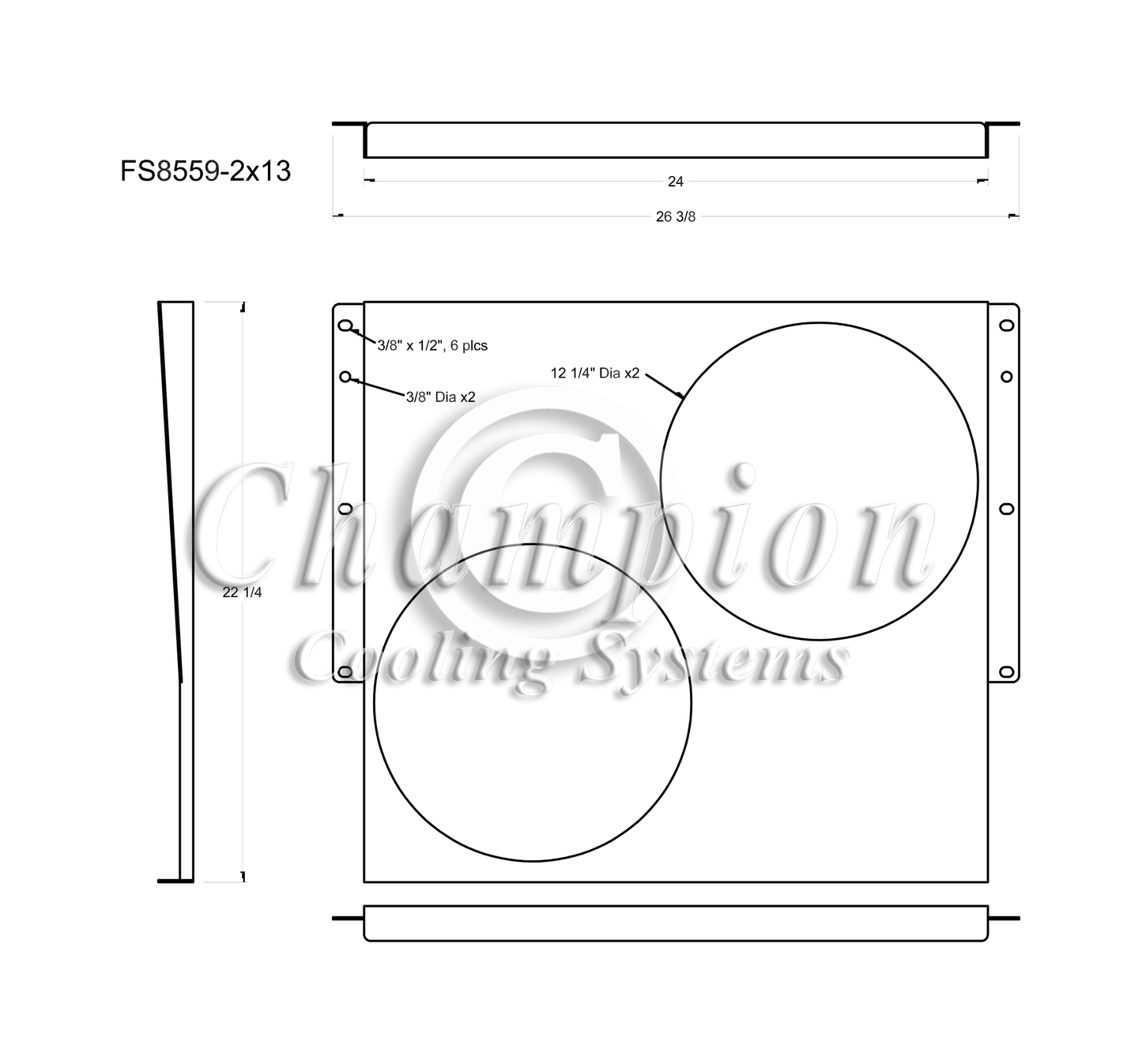 Electric Fan Shroud for 13in Fans - 26 3/8" x 22 1/4" - Champion Radiator