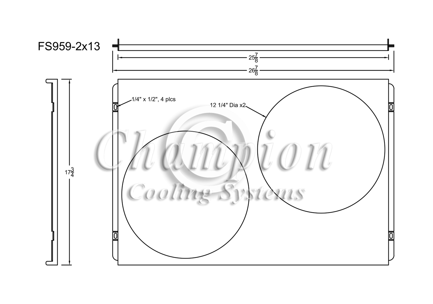 Electric Fan Shroud for 13in Fans - 26 7/8" x 17 3/4" - Champion Radiator
