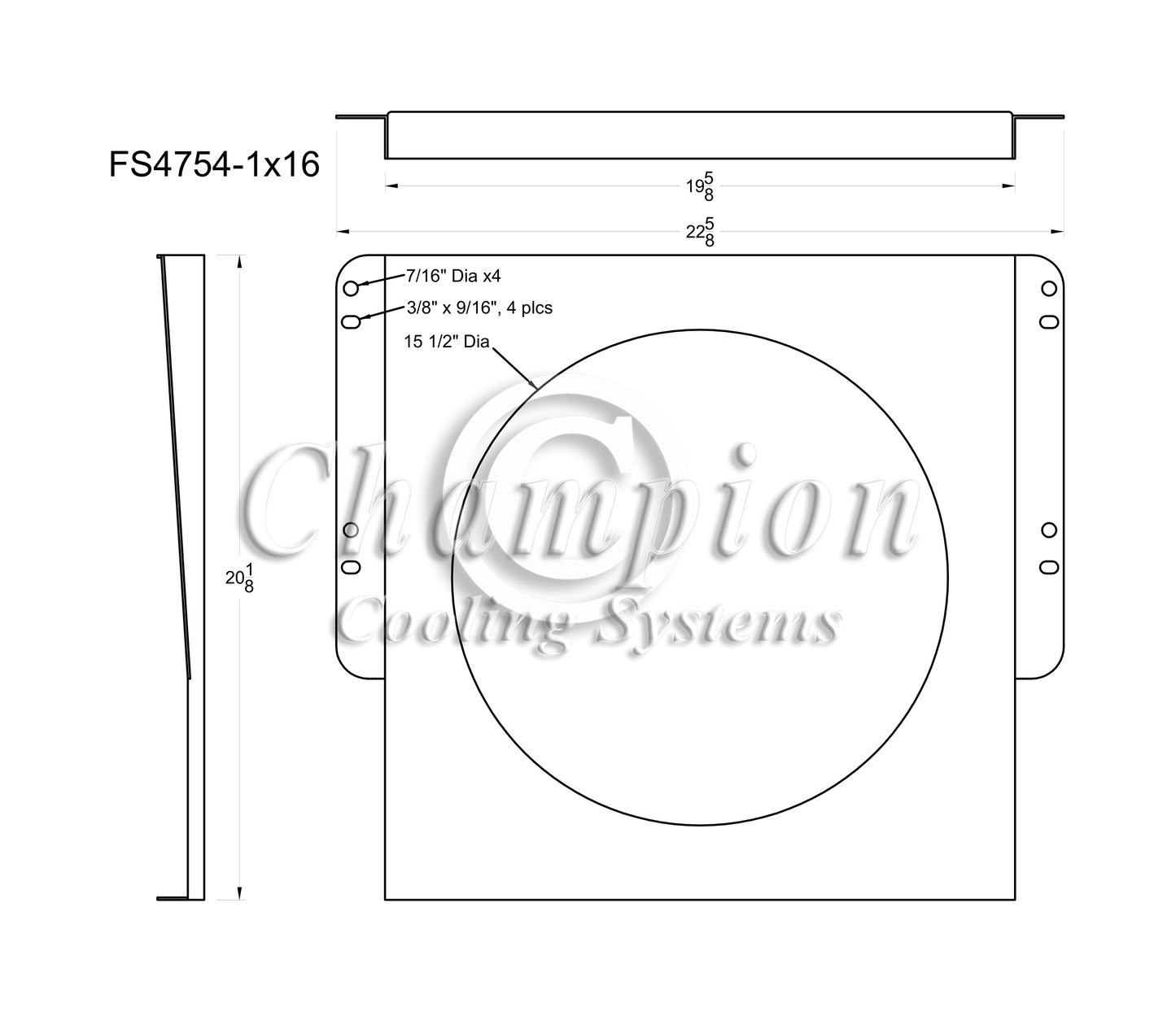 Electric Fan Shroud for 16in Fan - FS4754-1x16 - Champion Radiator