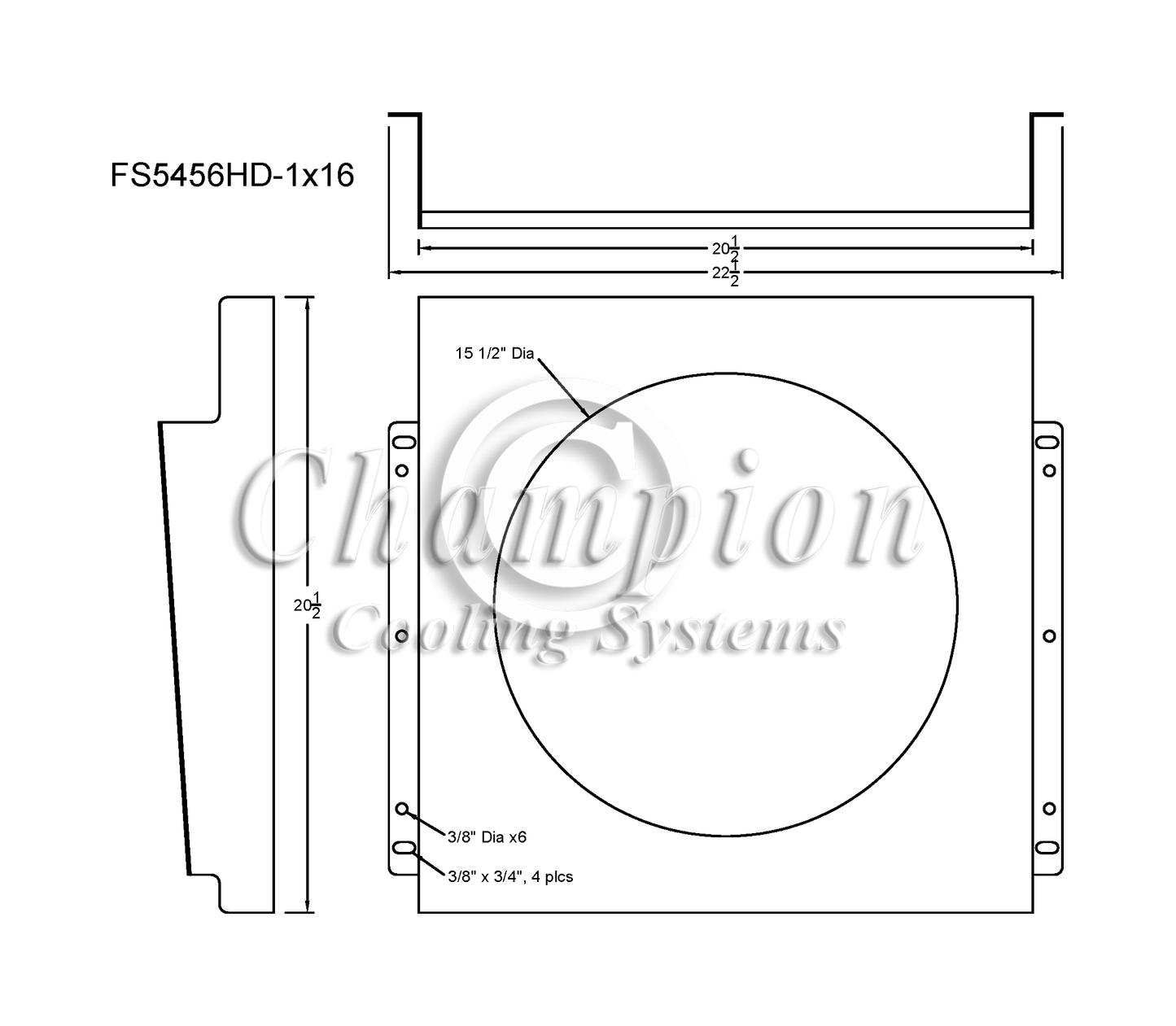 Electric Fan Shroud for 16in Fan - 22 1/2" x 18 1/2" - Champion Radiator