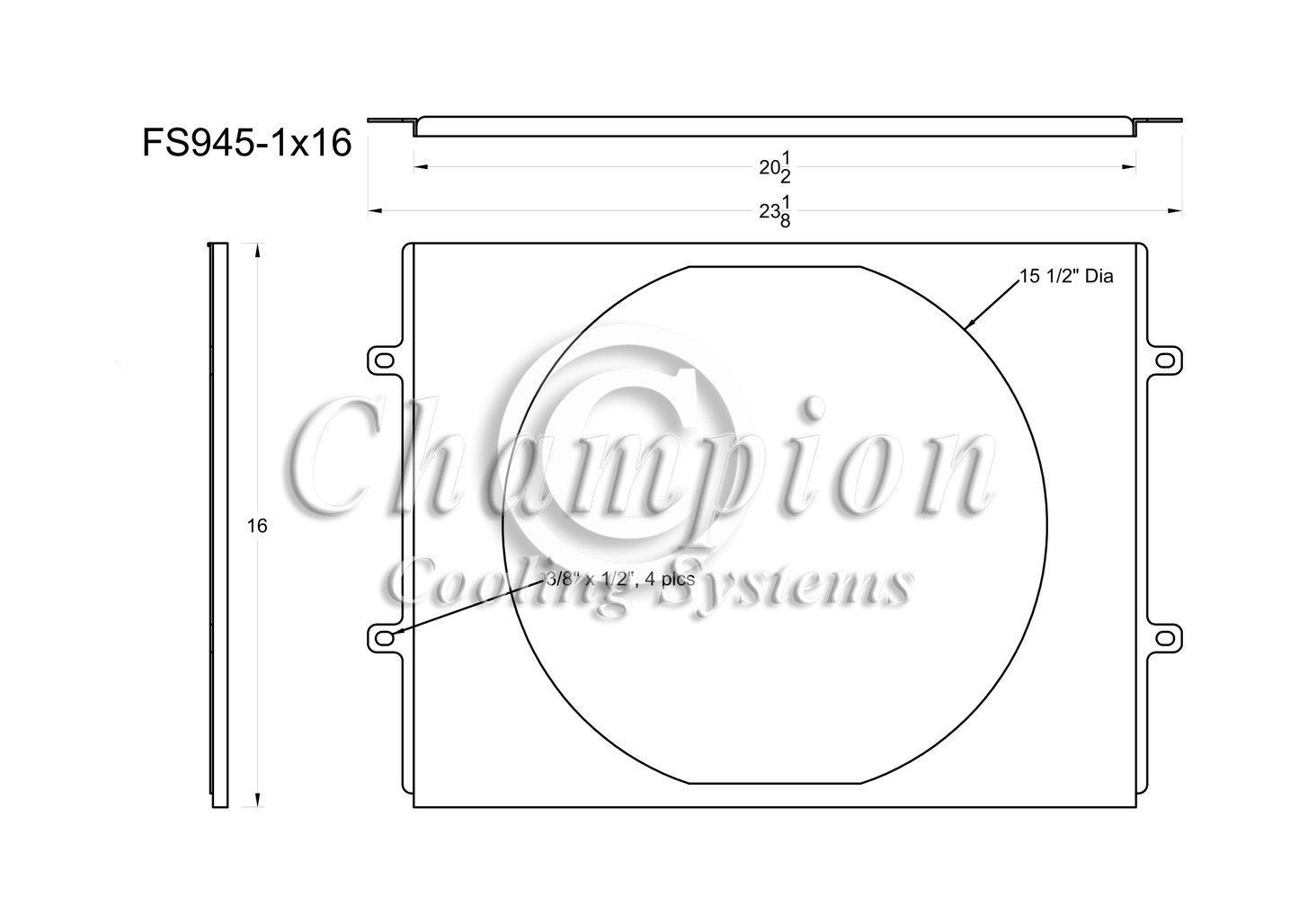 Electric Fan Shroud for 16in Fans - 23 1/8" x 16" - Champion Radiator