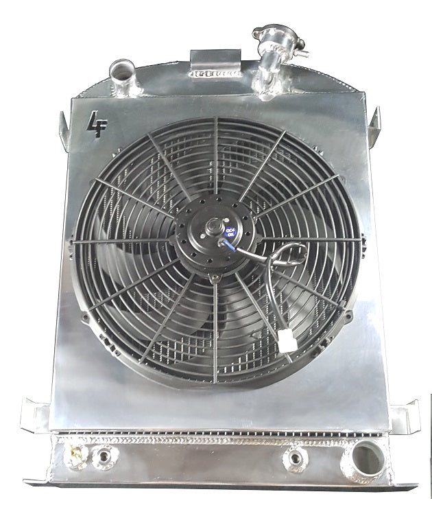 1932 Ford 3-Row Radiator, Shroud, Fan Combo - Pass Outlet - Champion Radiator