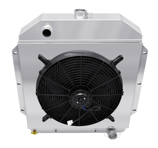 1949-1953 Ford 4-Row Radiator, Shroud, Fan Combo - Chevy Motor - Champion Radiator