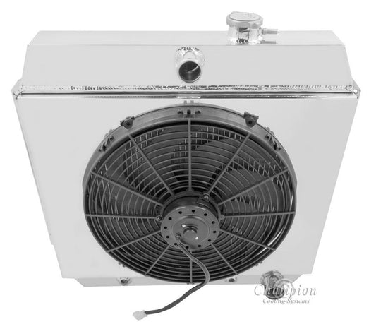 1949-1954 Chevy Bel Air 3-Row Radiator, Shroud, Fan Combo - Champion Radiator