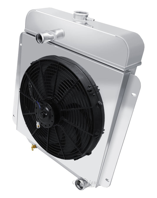 1954- 1956 Ford Country 3-Row Radiator, Shroud, Fan Combo - Chevy Configuration - Champion Radiator