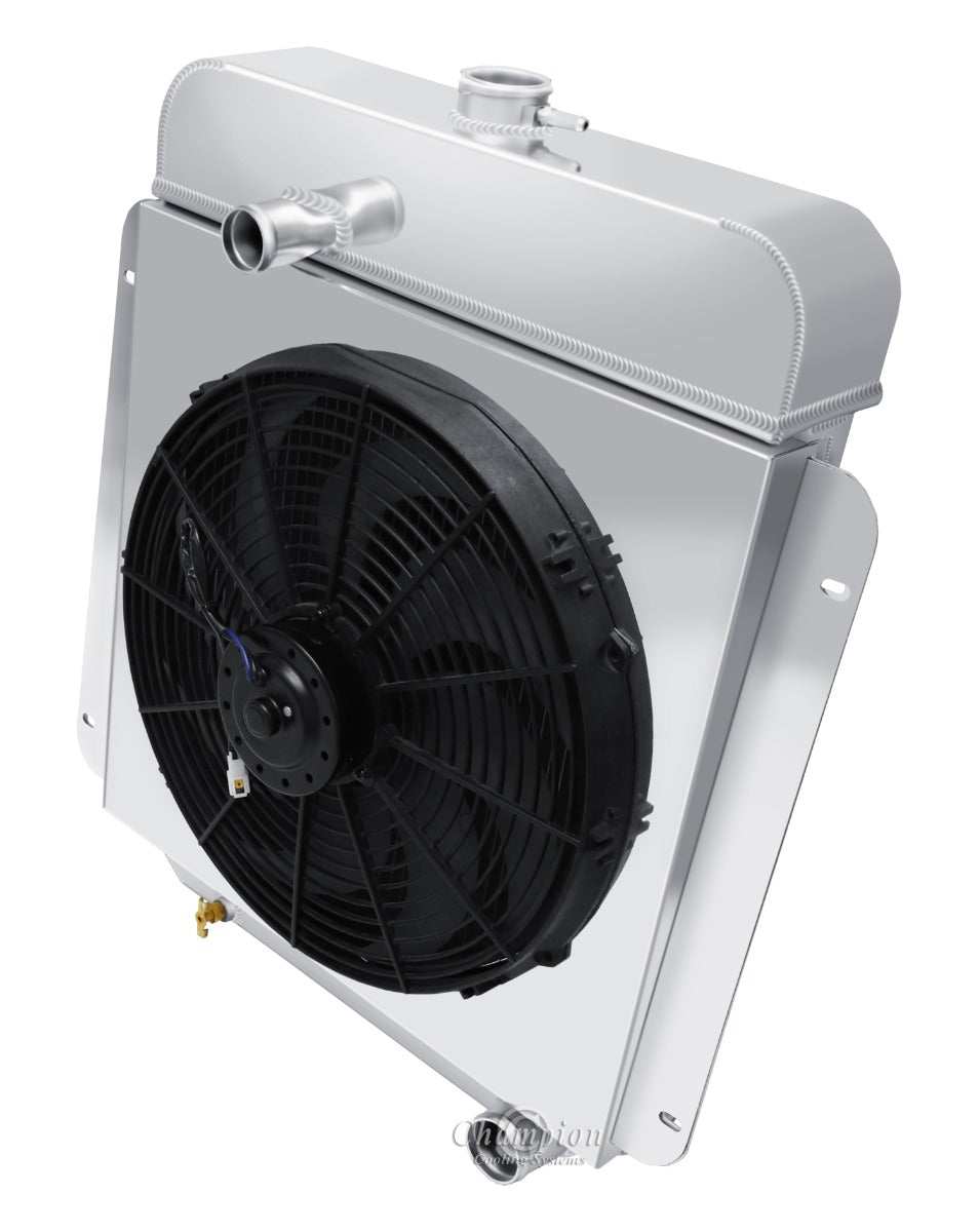 1954- 1956 Ford Courier 3-Row Radiator, Shroud, Fan Combo - Chevy Configuration - Champion Radiator