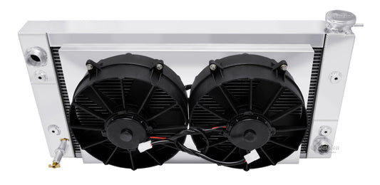 1955-1957 Chevy 210 V8 Triple Pass 2-Row Radiator, Shroud, Dual Fan Combo - Champion Radiator