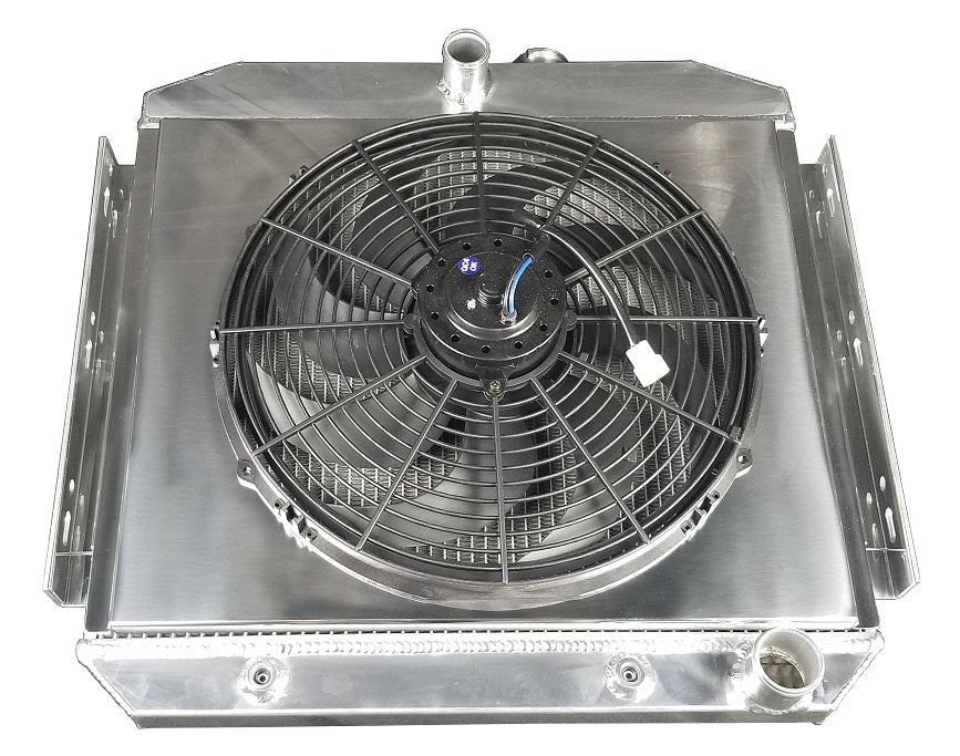 1955-57 Chevy Bel Air 3-Row Radiator, Shroud, Fan Combo - 8 Cyl - Champion Radiator