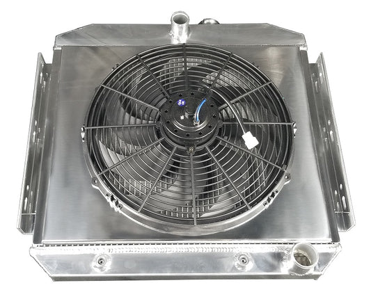 1955-57 Chevy Bel Air 3-Row Radiator, Shroud, Fan Combo - 8 Cyl - Champion Radiator