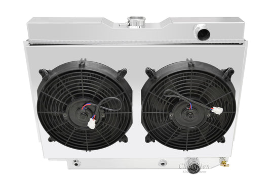 1959-1964 Chevy Biscayne 4-Row Radiator, Shroud, Dual Fan Combo - Champion Radiator