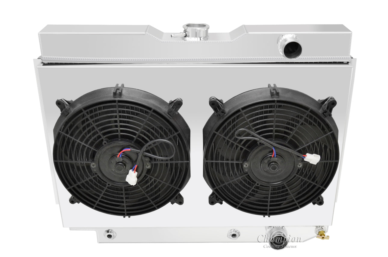 1959-1964 Chevy Biscayne 3-Row Radiator, Shroud, Dual Fan Combo - Champion Radiator