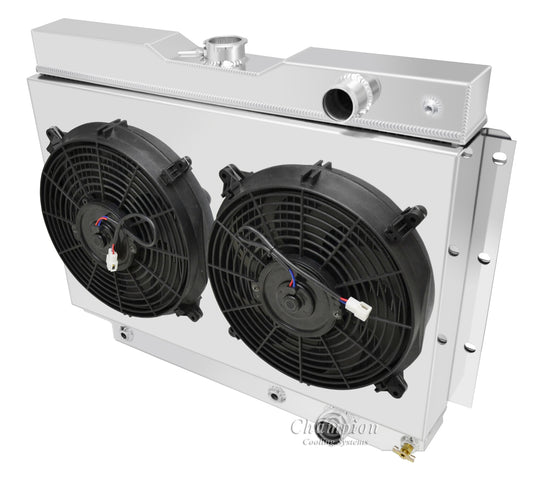 1959-1964 Chevy Bel Air LS Swap 3-Row Radiator, Shroud, Dual Fan Combo for power steering - Champion Radiator