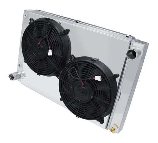 1961-1963 Ford Thunderbird 3-Row Radiator, Shroud, Dual Fan Combo - Champion Radiator