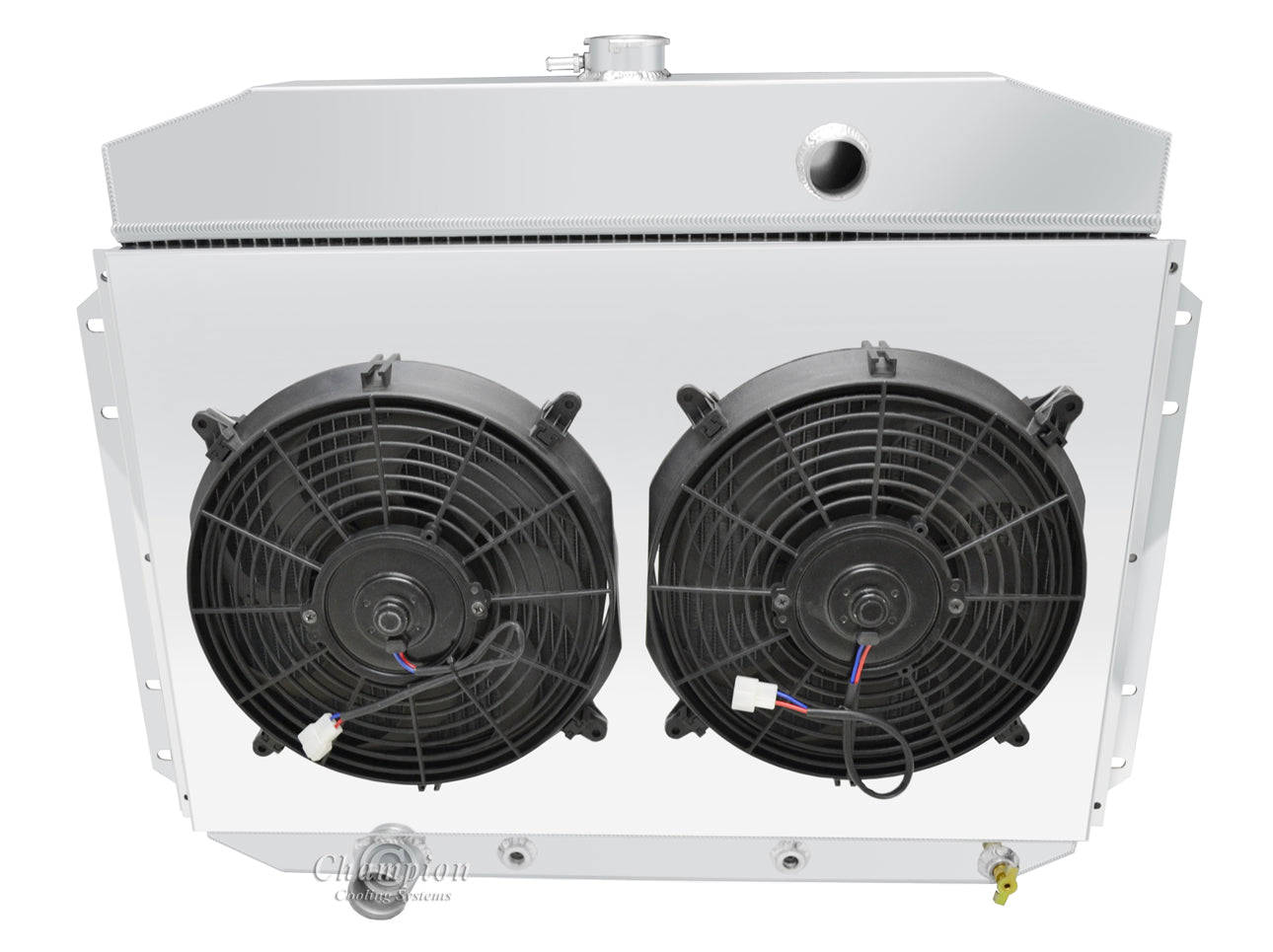 1961-1964 Ford Truck, F100 Coyote Swap 3-Row Radiator, Shroud, Dual Fan Combo - Champion Radiator