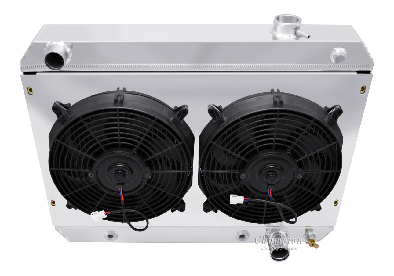 1962-1965 Chevy Nova 3-Row Radiator, Shroud, Dual Fan Combo - Champion Radiator