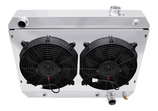 1962-1965 Chevy Nova 3-Row Radiator, Shroud, Dual Fan Combo - Champion Radiator