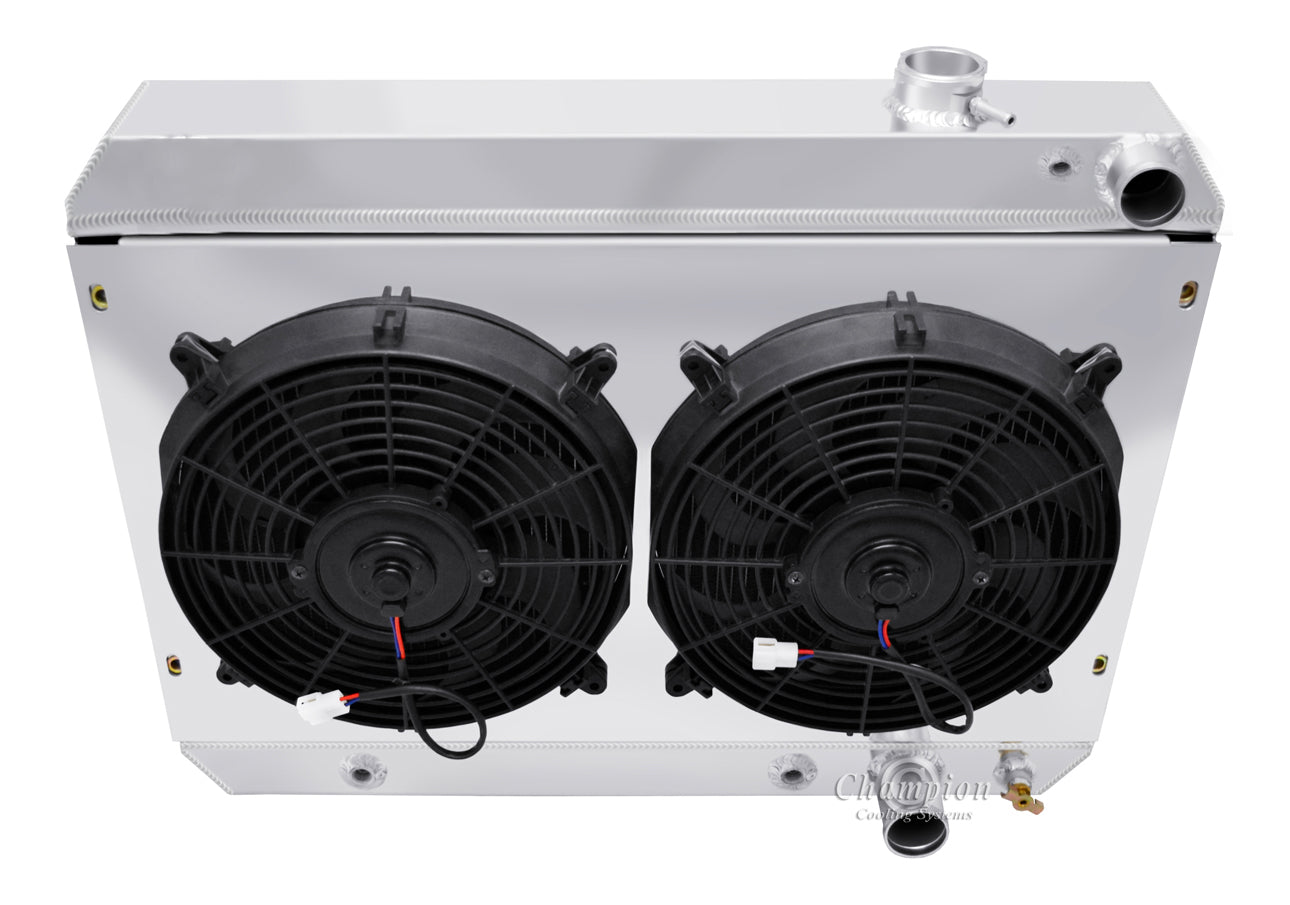 1962-1965 Chevy Nova LS Swap 4-Row Radiator, Shroud, Dual Fan Combo - Champion Radiator