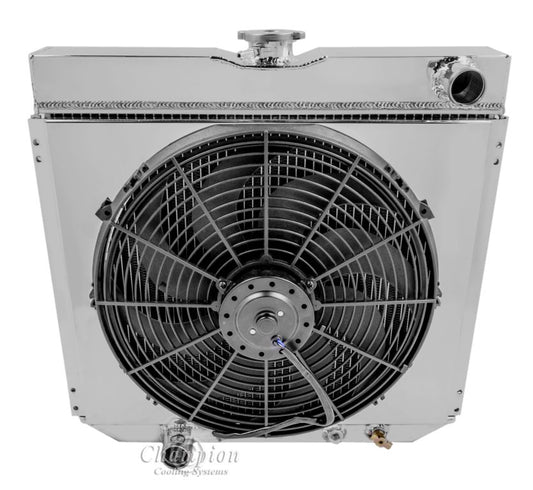 1962-1969 Ford Fairlane 4-Row Radiator, Shroud, Fan Combo - Driver Outlet - Champion Radiator