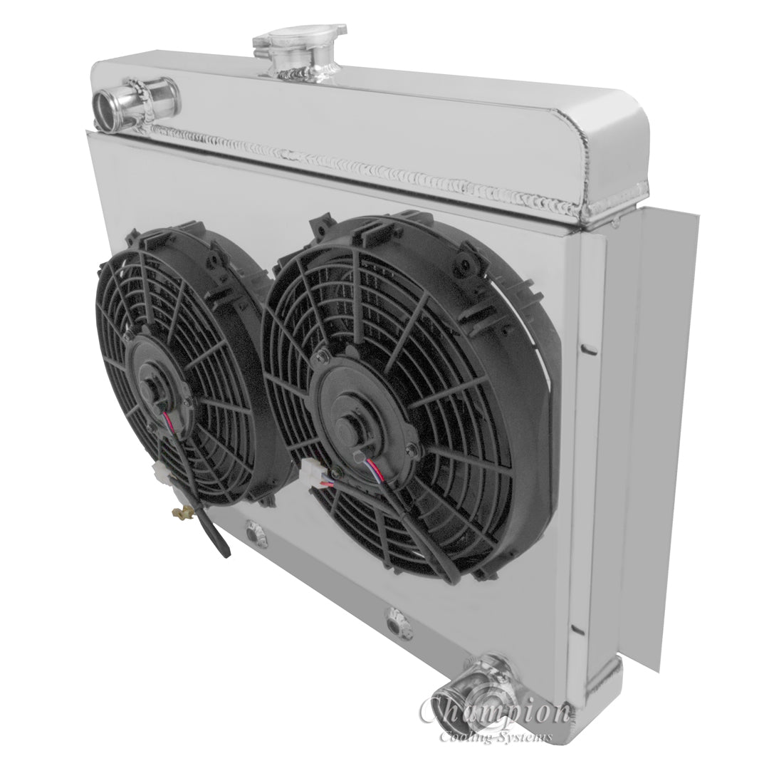 1966-1967 Chevy Nova 3-Row Radiator, Shroud, Dual Fan Combo - Champion Radiator