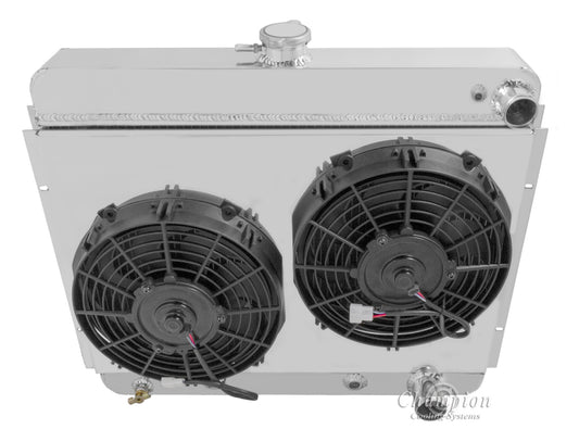 1966-1967 Chevy Nova LS Swap 2-Row Radiator, Shroud, Dual Fan Combo - Champion Radiator