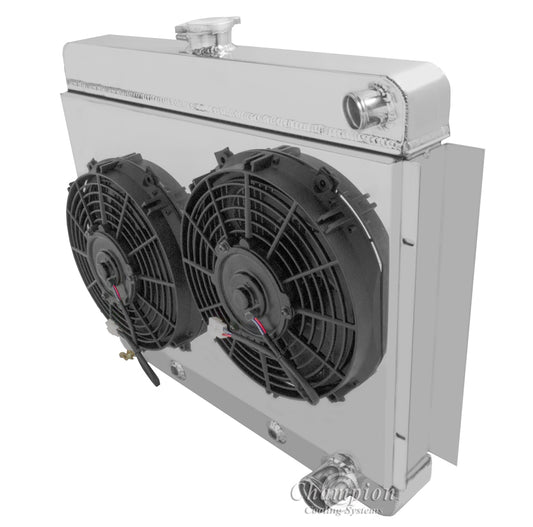 1966-1967 Chevy Nova LS Swap 3-Row Radiator, Shroud, Dual Fan Combo - Champion Radiator