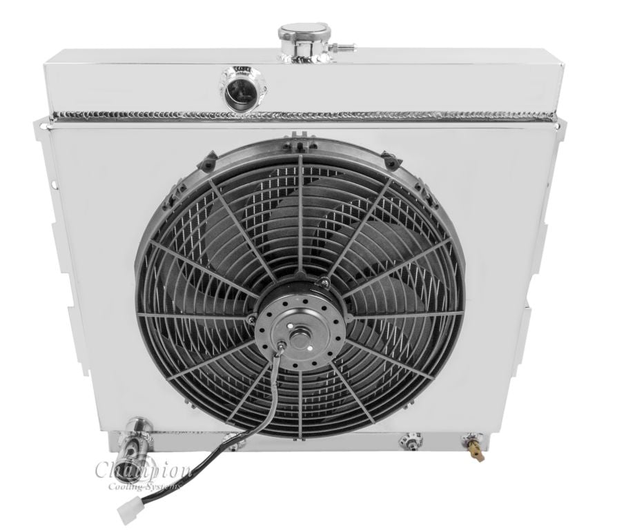 1963-1967 Plymouth Fury 2-Row Radiator, Shroud, Fan Combo - Champion Radiator