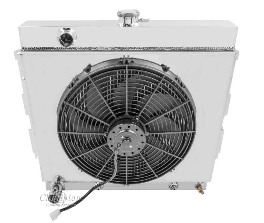1966-1969 Plymouth Barracuda 3-Row Radiator, Shroud, Fan Combo - Champion Radiator