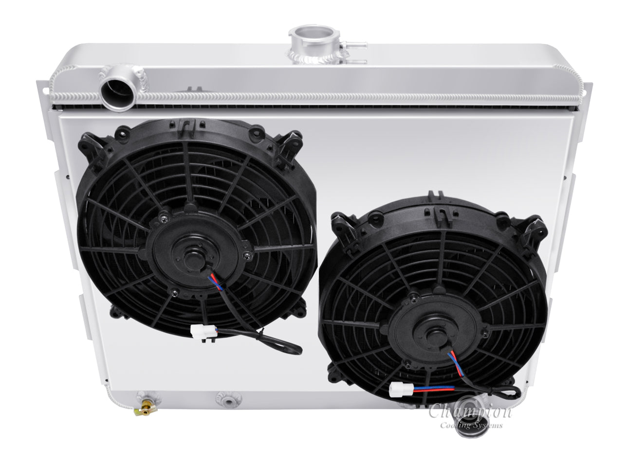 1966-1974 Dodge Dart 2-Row Radiator, Shroud, Dual Fan Combo - Champion Radiator