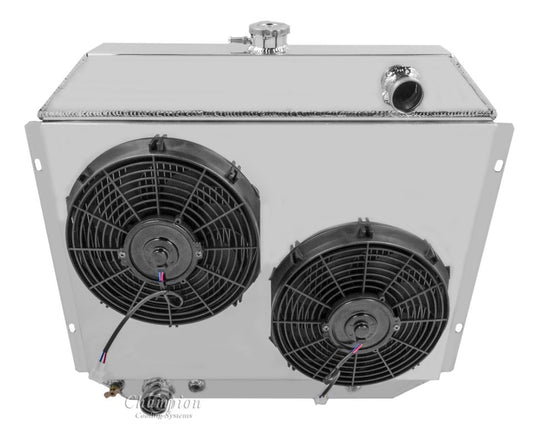 1968-1979 Ford Trucks, F100 Coyote Swap 3-Row Radiator, Shroud, Dual Fan Combo - Champion Radiator