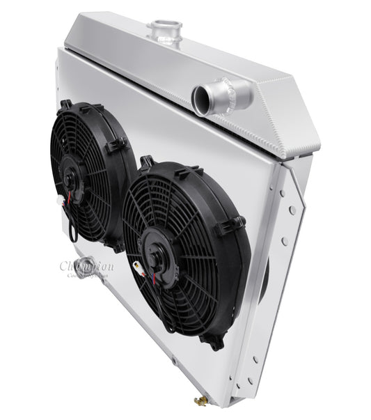 1965-1967 Ford Truck, F100, F150 3-Row Radiator, Shroud, 12in Dual Fan Combo - Champion Radiator