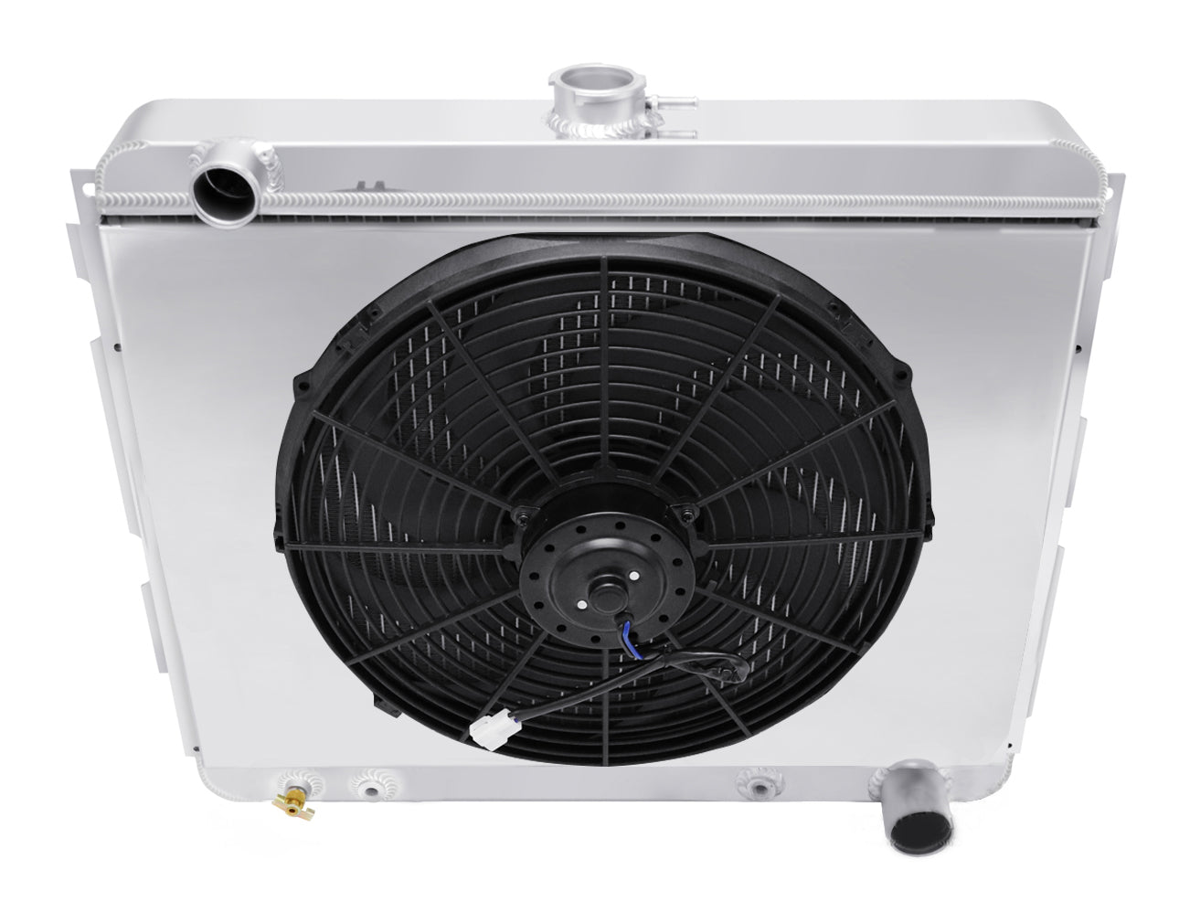 1970-1974 Dodge Challenger 4-Row Radiator, Shroud, Fan Combo - Pass Outlet - Champion Radiator