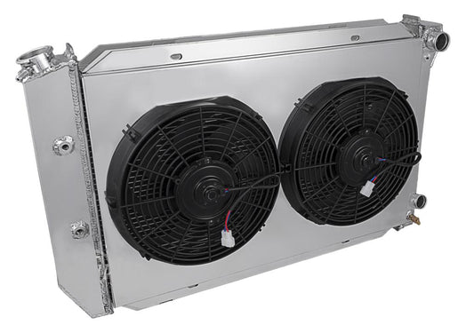1971-1973 Ford Mustang LS Swap 3-Row Radiator, Shroud, 12in Dual Fan Combo - Champion Radiator
